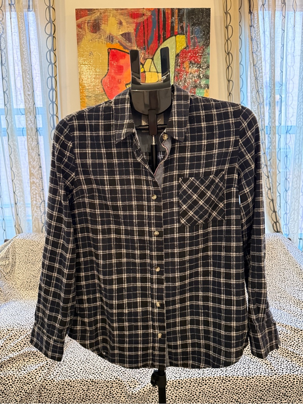 JACHS Girlfriend Blue Plaid Button-Down Shirt NWT